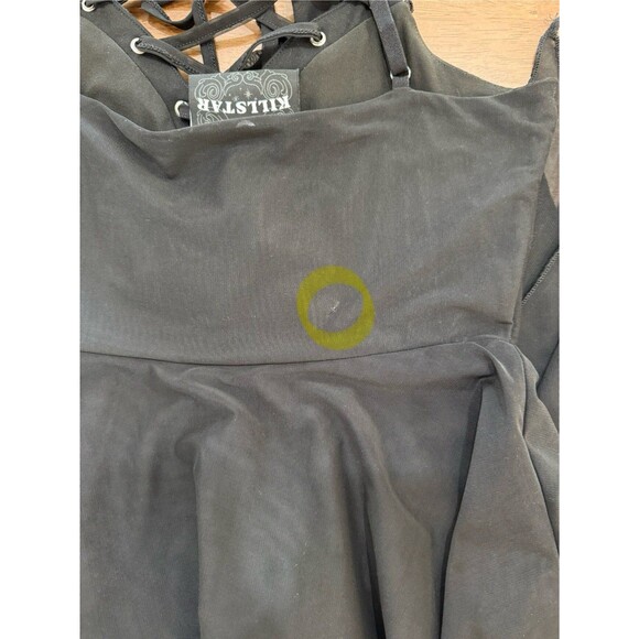 Killstar Gothic Witchy Corset Lace Up Ruffle Handkerchief Hem Black Midi Dress M - Picture 12 of 13